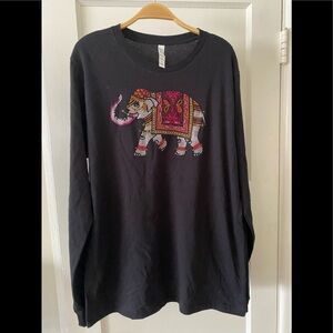 Rhinestone Bollywood Elephant long sleeve black tee. Size Large